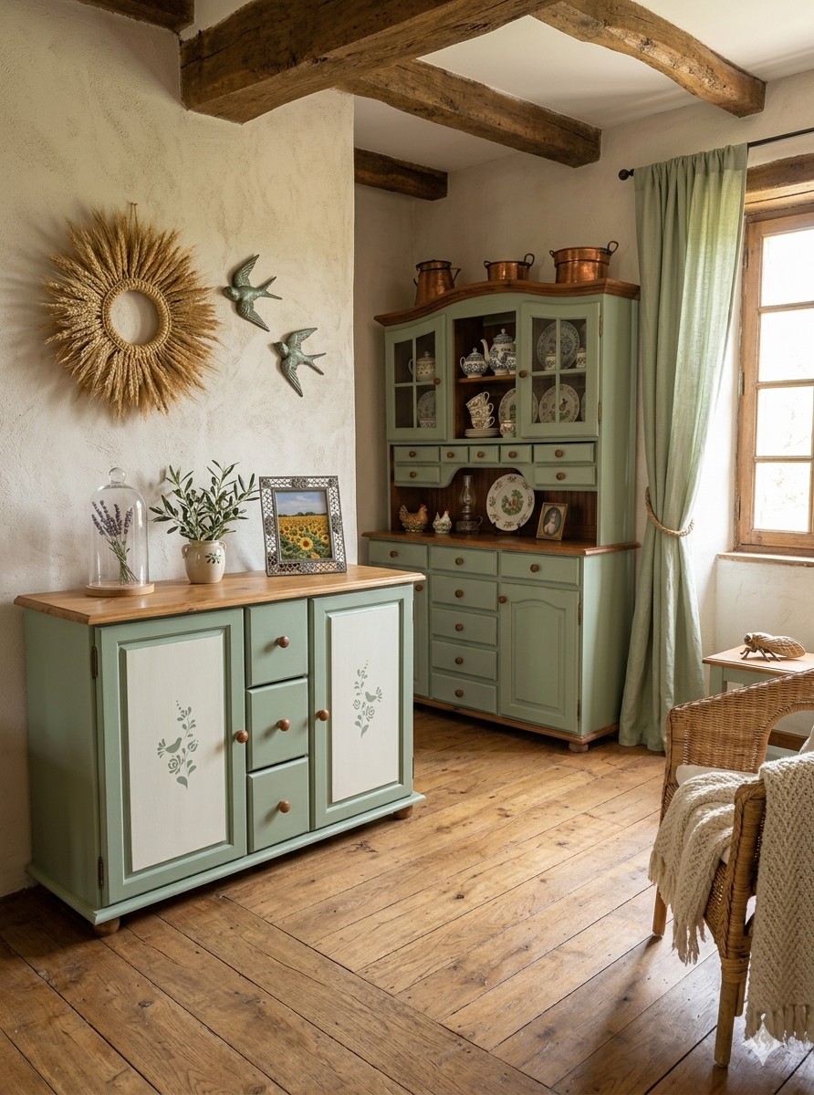 Komoda Cottage Green s ptáčky, Anima nábytek 